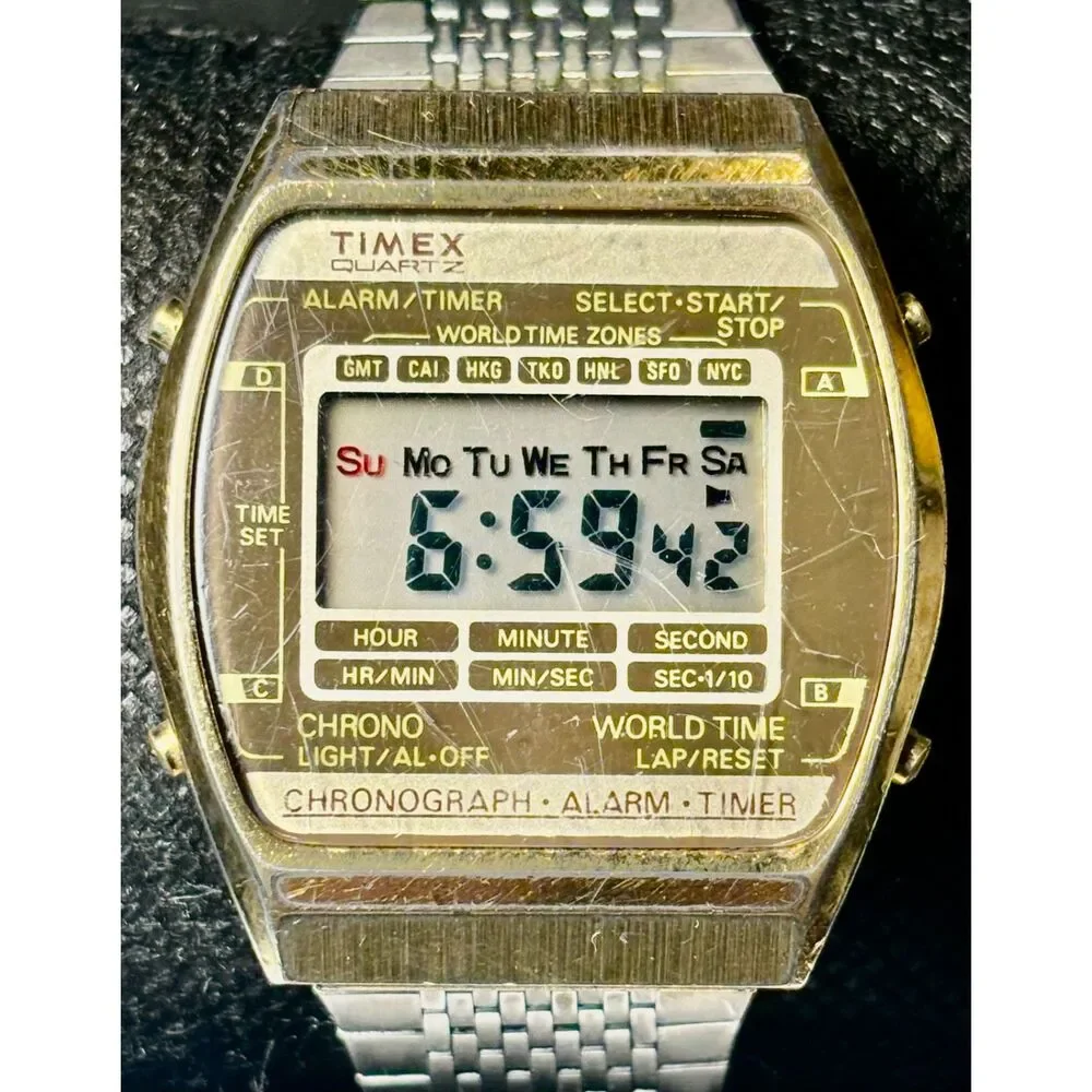 Vintage 1980 Timex GMT World Time Digital Watch